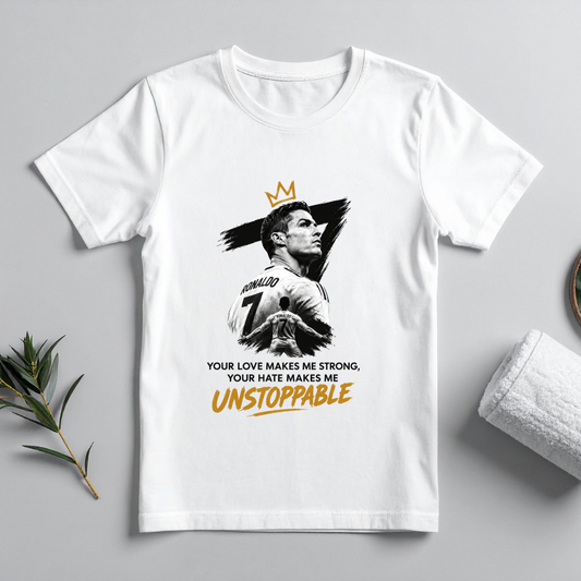 CR7- YOUR LOVE MAKES ME STRONG, YOUR HATE MAKES ME UNSTOPPABLE.