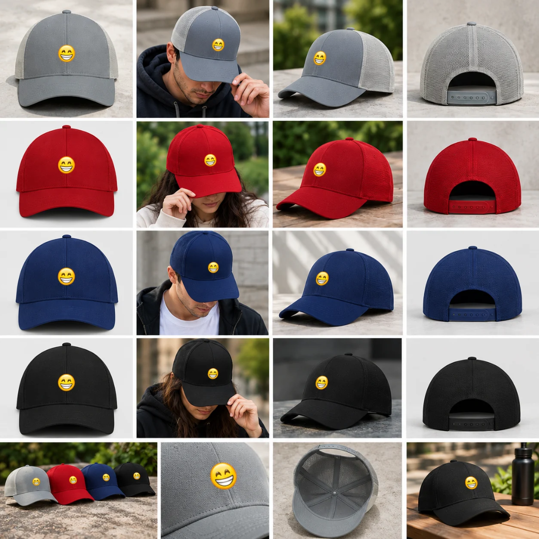 GRINNING FACE SMILING EYES TRUCKER CAP
