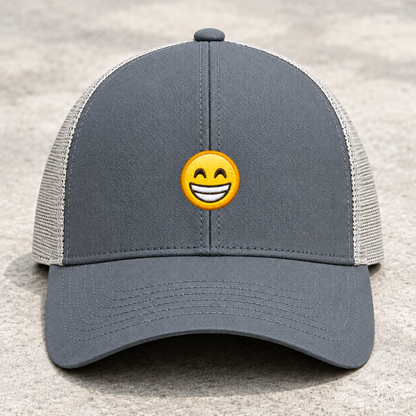 GRINNING FACE SMILING EYES TRUCKER CAP