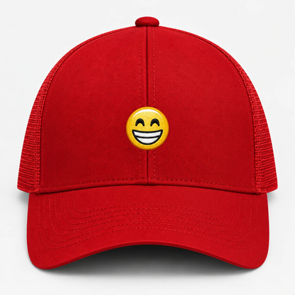 GRINNING FACE SMILING EYES TRUCKER CAP